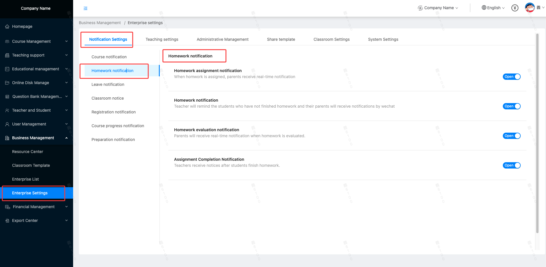 Homework notification
